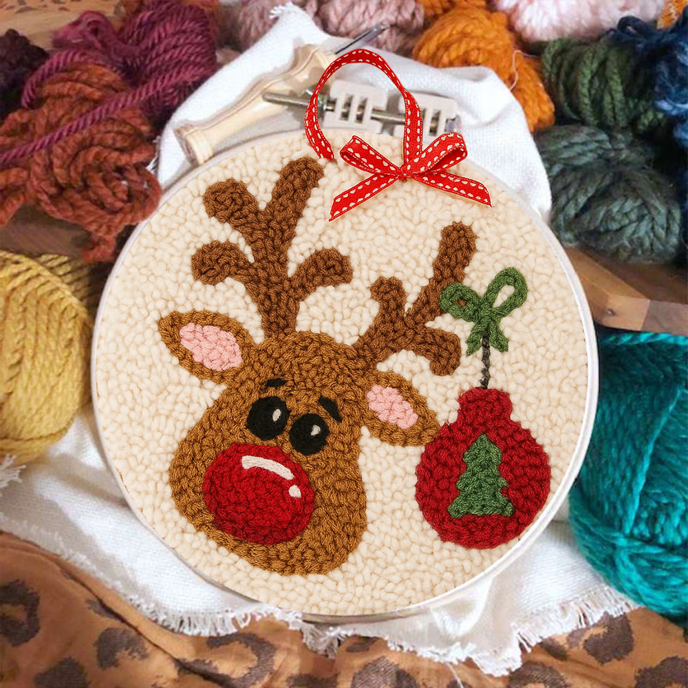 Lovely Reindeer Punch Needle Kit - Christmas Hoop Art | Diy Handmade Collection - image 4