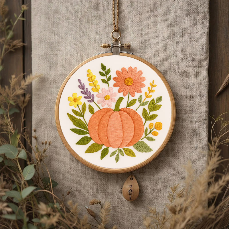 Rubbyoo Embroidery Kit - Blooming Pumpkin | Floral Diy Handicraft | Halloween Needle Artwork - image 7