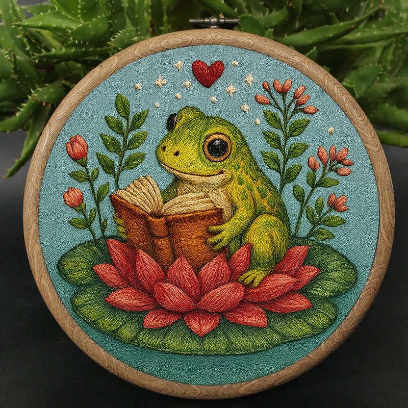 Rubbyoo Embroidery Kit - Reading Frog With Lotus | Creative Needle Artwork | Diy Handmade Gifts - image 4