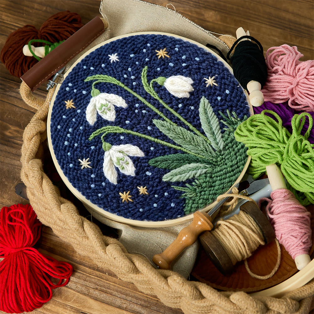 Snowdrop Flower Punch Needle Kit - Starry Night Wall Decor | Beginner Diy Needlecraft - image 7