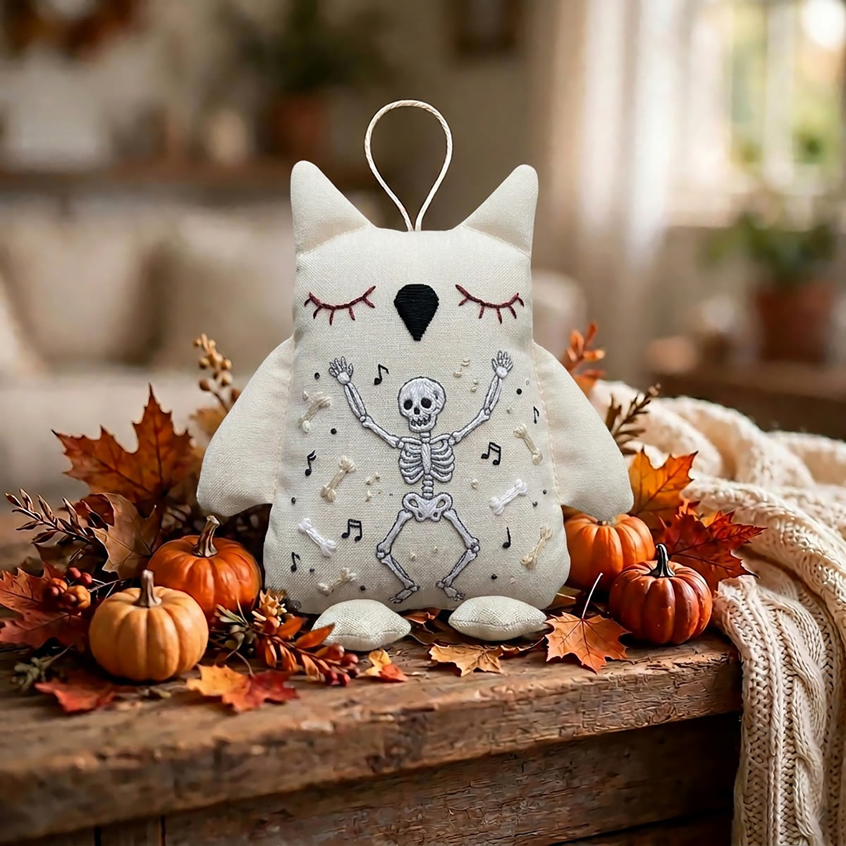 Rubbyoo Owl Embroidery Kit -  Cheerful Dancing Skeleton | Handmade Halloween Party Decor | Perfect Holiday Gift For Beginners - image 6