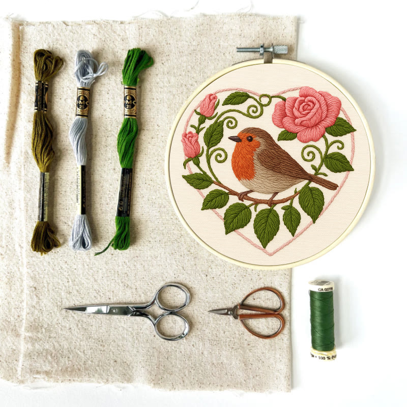 Rubbyoo Embroidery Kit - Rose Robin | Diy Stitch Bird Decor | Nice Handmade Gift For Her - image 11