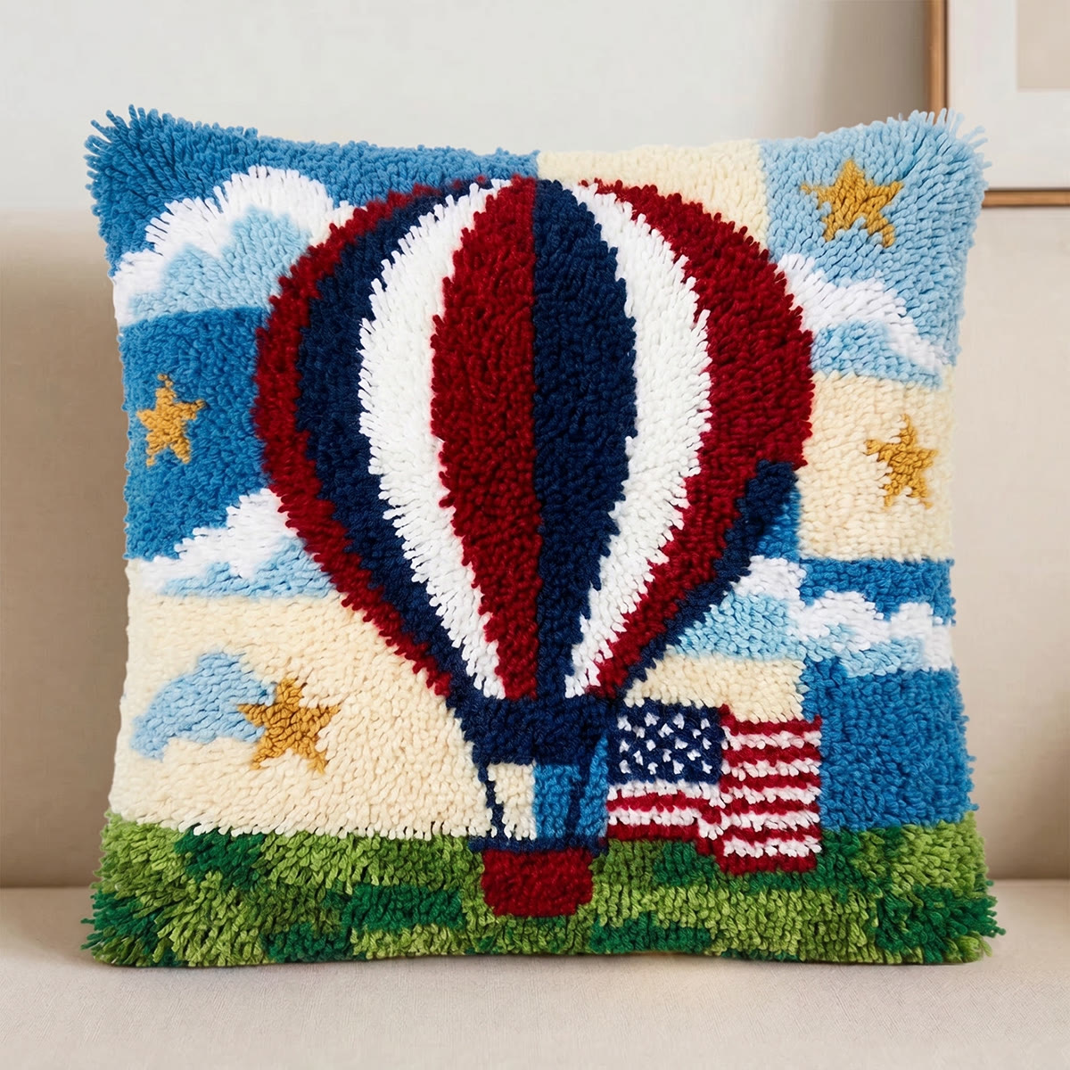 Rubbyoo Latch Hook Pillow Kit - Hot Air Balloon | 4th Of July Hostess Gift | Kids Room Cushion - image 7