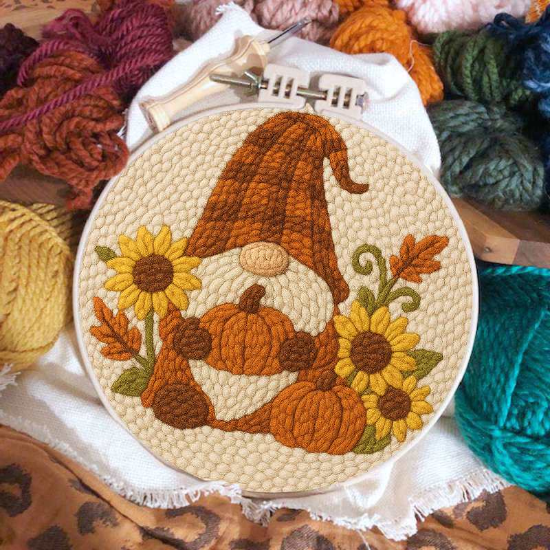 Sunflower Gnome Punch Needle Kit - Halloween Pumpkin Craft | Holiday Handmade Decor - image 4