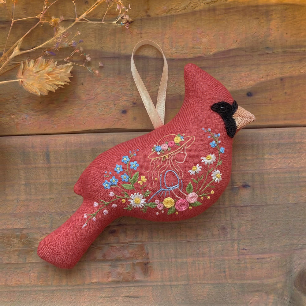 Rubbyoo Cardinal Embroidery Kit - Floral Girl Illustration | Gift For Her | Elegant Cottage Home Decor - image 2