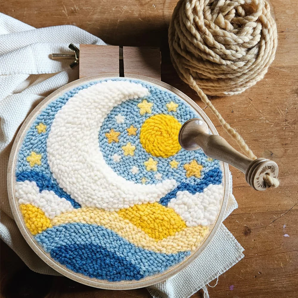 Starry Moon And Clouds Punch Needle Kit – Creative Diy Hoop Project | Unique Creative Project - image 9