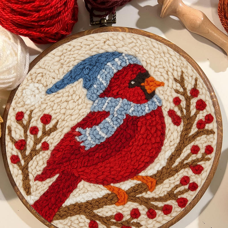 Winter Cardinal Bird Punch Needle Kit - Christmas Gift For Craft Lover | Holiday Home Decor  - image 3