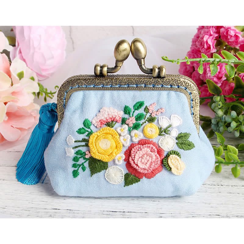 Embroidery Kiss Lock Bag Kit| Embroidered Coin Purse| Gift for Mom