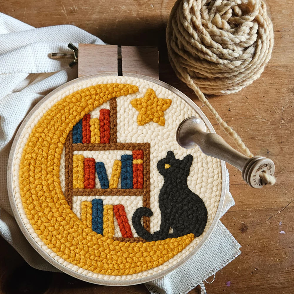 Moon Bookshelf and Black Cat Punch Needle Kit – Gifting Top Pick | Exquisite Hanging Decor - image 7