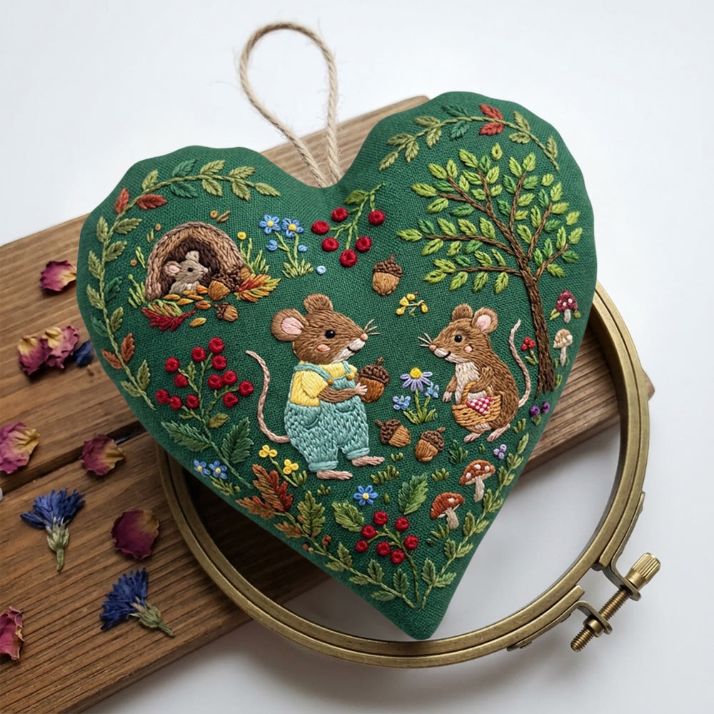 Rubbyoo Heart Embroidery Kit - Forest Mouse Party  | Entry-Level Craft Project For Kids | Cute Fairy-tale-Inspired Keepsake - image 7