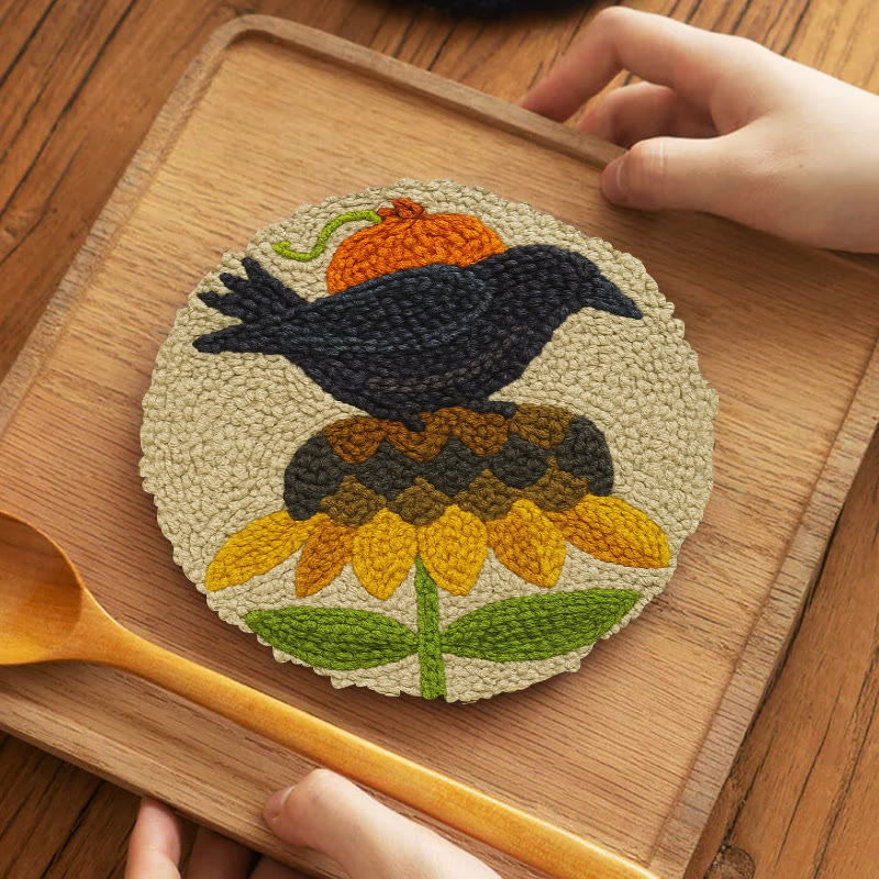 Floral Raven Punch Needle Kit - Handmade Bird Craft | Home Hanging Decor - 5 inch Coaster Kit - image 12