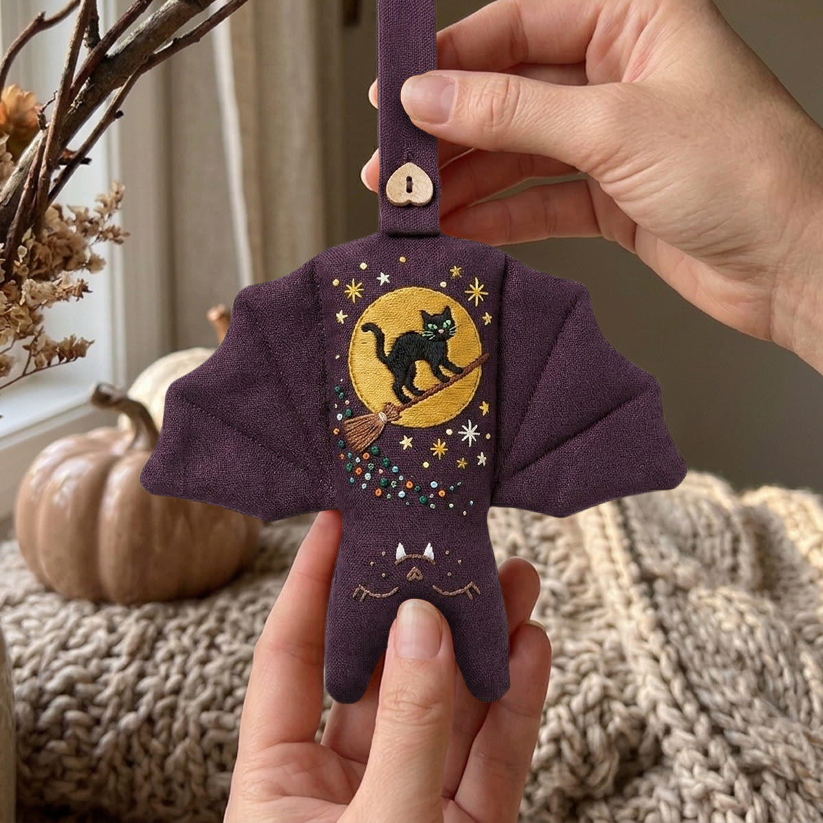 Rubbyoo Bat Embroidery Kit - Black Cat Riding Broom | Halloween Gift | Door Handle Charm - image 11