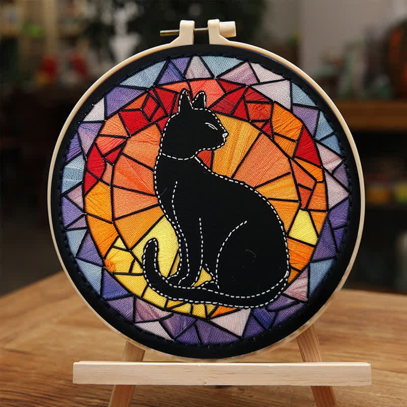 Rubbyoo Embroidery Kit - Black Cat Kitten Stained Glass - image 4