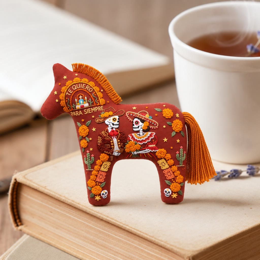 Rubbyoo Dala Horse Embroidery Kit - Forever Marigold Love | Floral Day Of The Dead Accent | Mexican Folk Art Holiday Decor - image 6