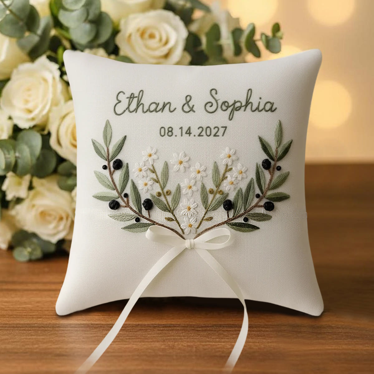 Rubbyoo Personalized Ring Bearer Pillow Embroidery Kit - Olive Branch White Bloom | Delicate Artisanal Handcraft | Thoughtful Milestone Gift - image 9