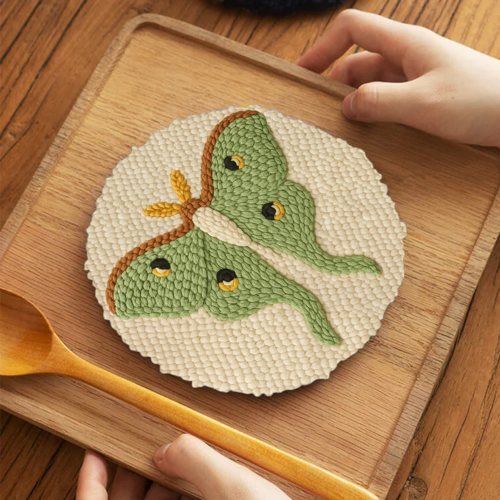 Lush Green Luna Moth Punch Needle Kit – Beginner-Ready DIY | Premier Gifting Pick - 5 inch Coaster Kit - image 4