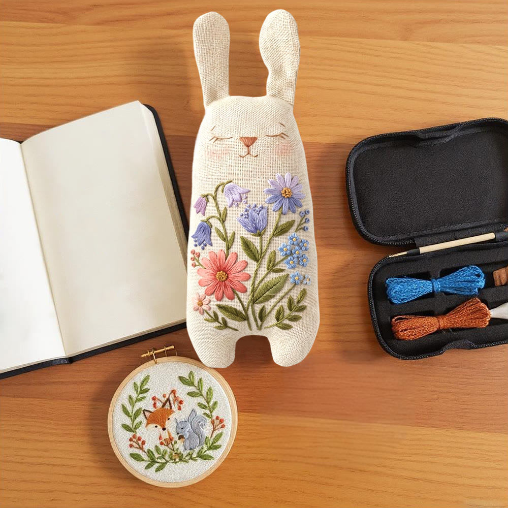 Rubbyoo Bunny Toy Embroidery Kiit - Blue And Purple Blooms | Beginner Sewing Kit | Handmade Stuffed Bunny Toy - image 9