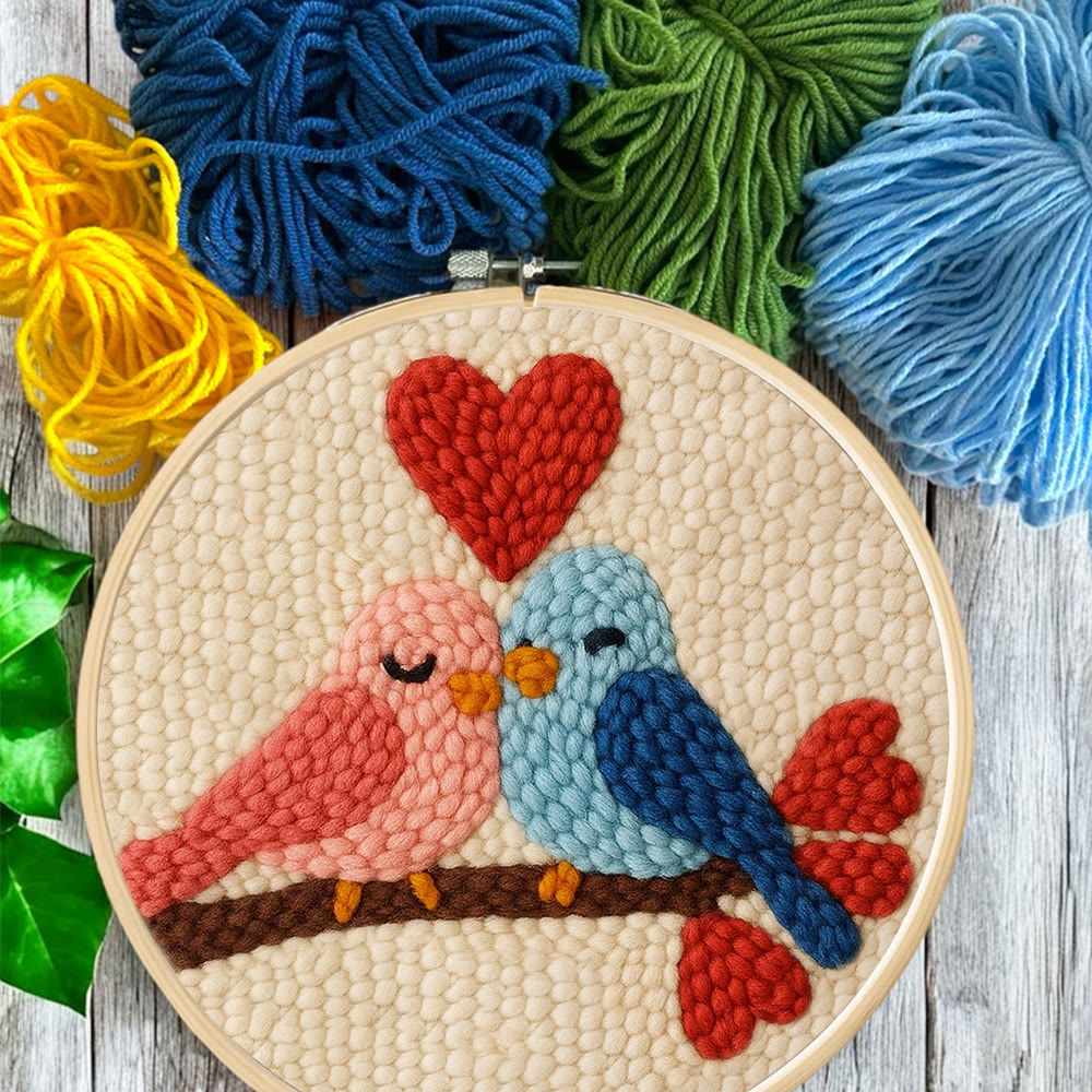 Blush Blue Cuddling Bird Heart Punch Needle Kit – Beginner-easy Diy Undertaking | Sweet Gifting Standout - image 7