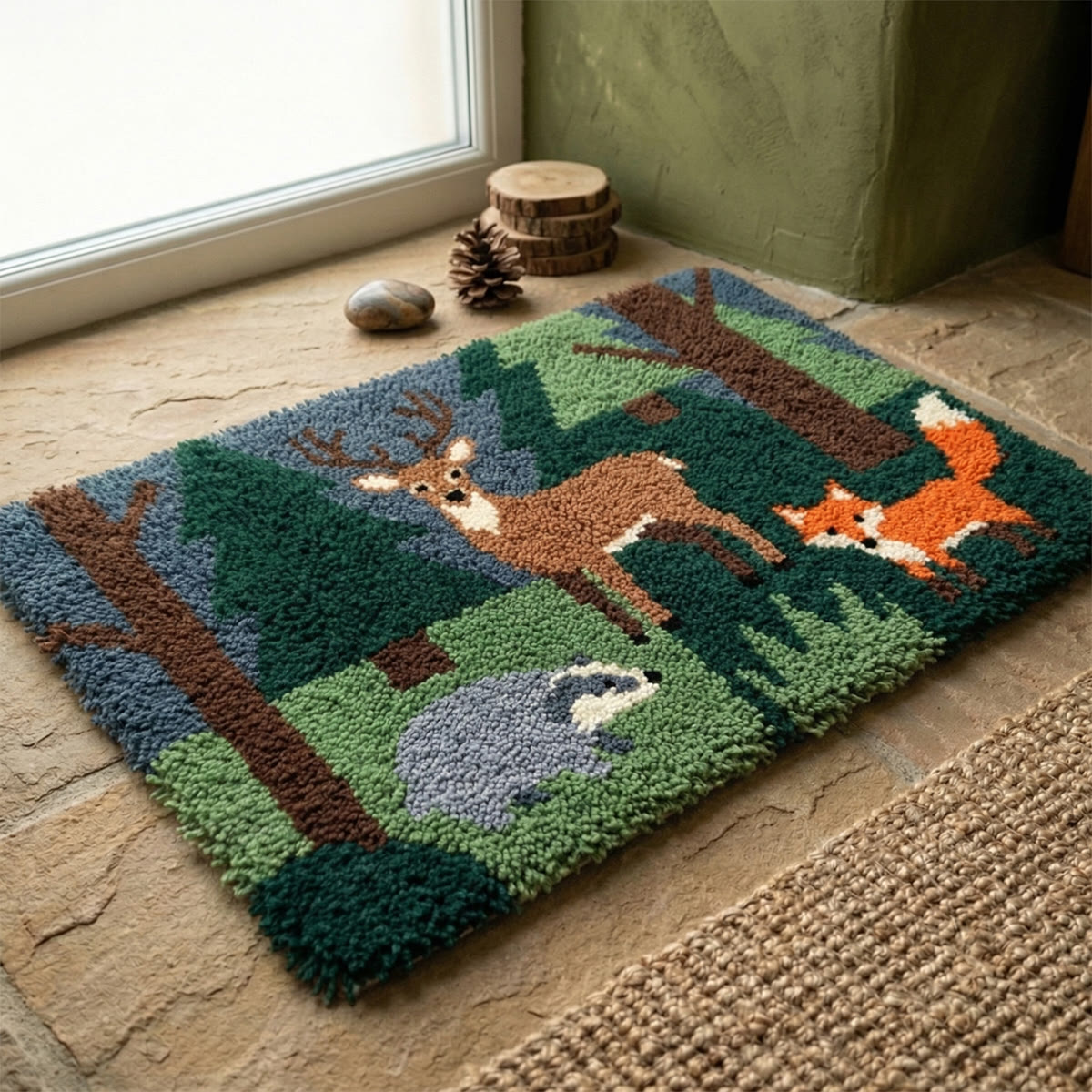 Rubbyoo Latch Hook Rug Kit - Forest Scene | Vintage Carpet Handicraft | Special Housewarming Gift - image 5