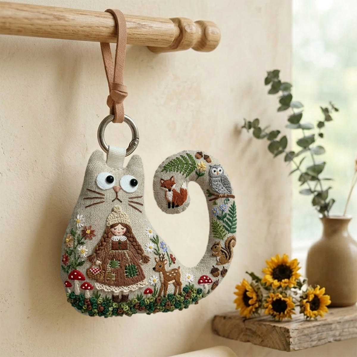 Rubbyoo Cat Embroidery Kit - Cute Girl With Braids | Woodland Hygge Gift | Hygge Hanging Decor - image 4