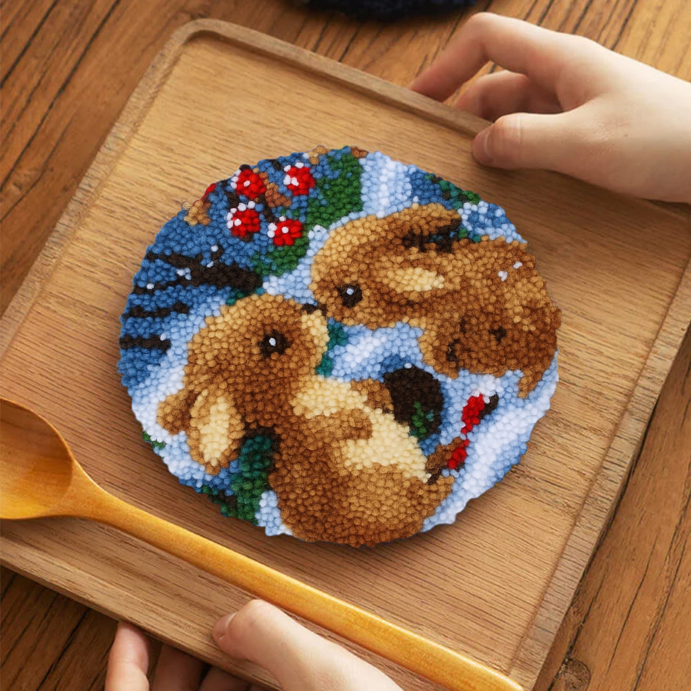 Winter Bunny Pair Punch Needle Kit - Artisan-made Craft | Winter Hanging For Home Decor - 5 inch Coaster Kit - image 13
