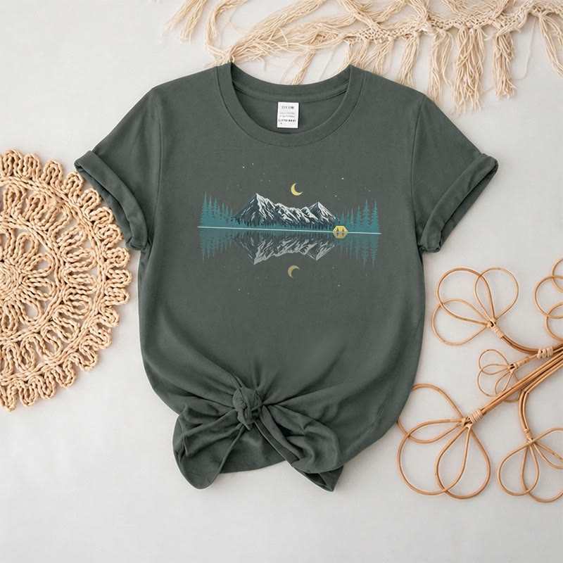 Rubbyoo Mountain & Moon Graphic Tee  - Unique Nature-inspired Gift For Friend | Soft Oversize Shirt For Hiking - Dark Gray - 2XL - image 6
