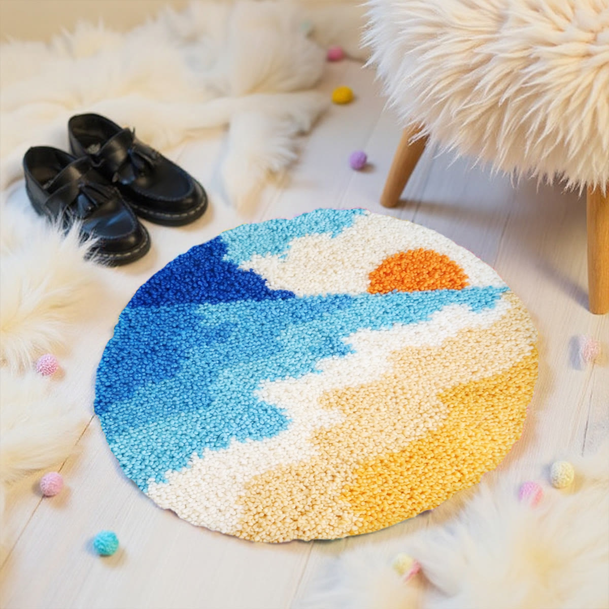 Rubbyoo Latch Hook Rug Kit - Beautiful Seaside | Handmade Colorful Mug | Full Kit For Starter - image 3