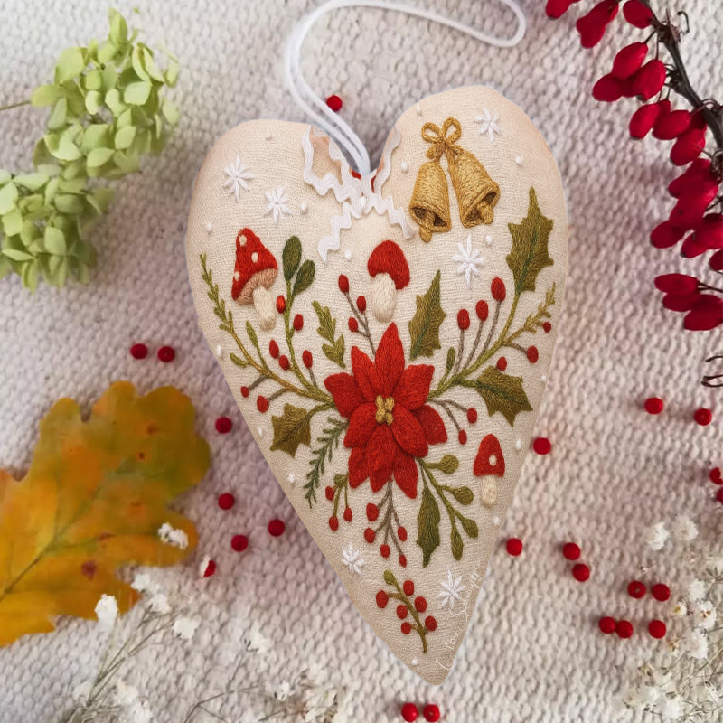 Rubbyoo Heart Embroidery Kit - Christmas Poinsettia | Diy Christmas Ornaments | Nice Home Hanging - image 5