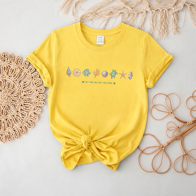 Rubbyoo Beach Day Graphic Tee  - Cartoon Coastal Sketch | Eye-Catching Summer Vacation Look - Yellow - 2XL - image 10