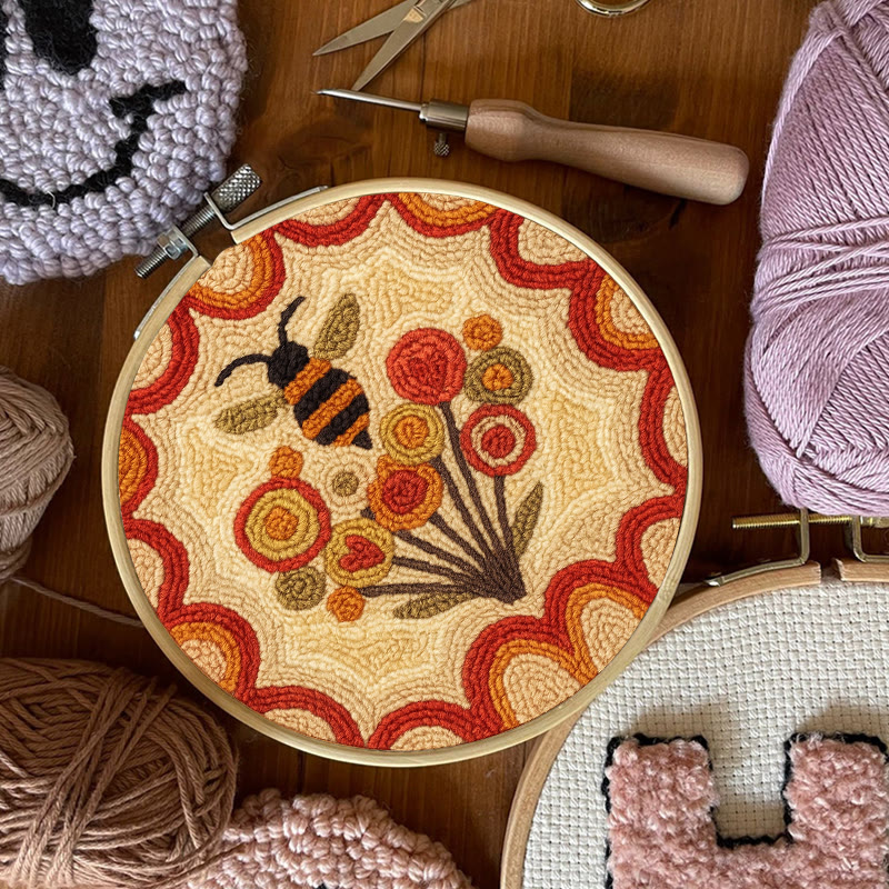  Little Bee Punch Needle Kit - Diy Needlework For Beginner | Unique Wall Hanging  - image 4