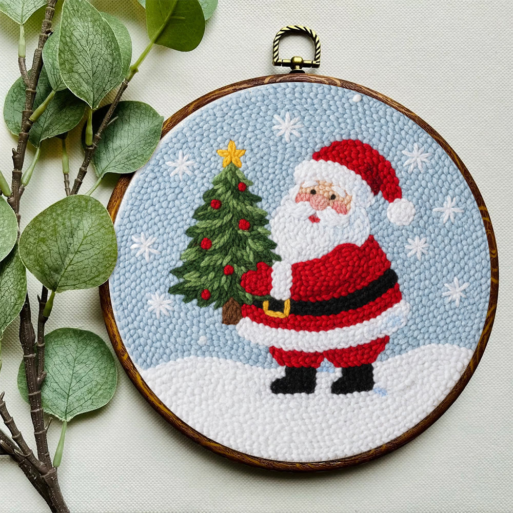 Snowy Santa With Christmas Tree Punch Needle Kit – Artisanal Gift | Cheerful Holiday Decor - image 6