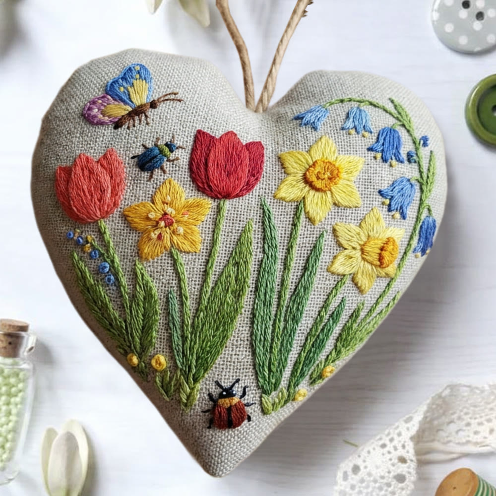 Rubbyoo Heart Embroidery Kit - Spring Tulip Daffodil | Bright Craft Project | Fresh Home Soft Furnish Accent - image 4