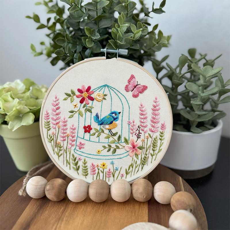 Rubbyoo Embroidery Kit - Bird In A Cage | Floral Handmade Art | Beginner Easy Needlework - image 5