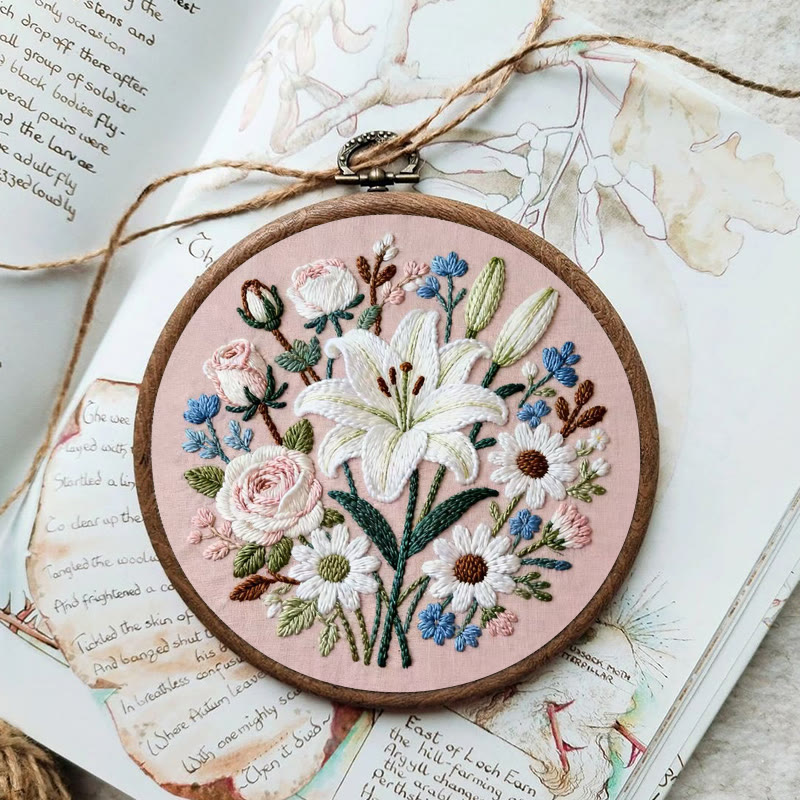 Rubbyoo Embroidery Kit - Lily Rose Floral Medley | Floral Embroidery | Giftworthy Elegant Wall Accent - image 6