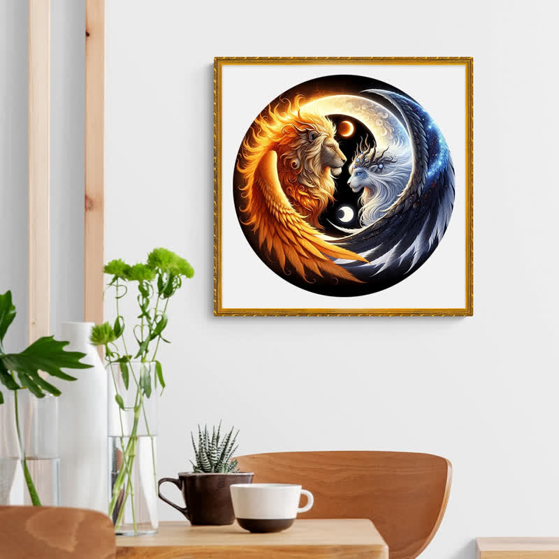 Rubbyoo Sun And Moon Winged Lions Yin Yang - Wooden Jigsaw Puzzle