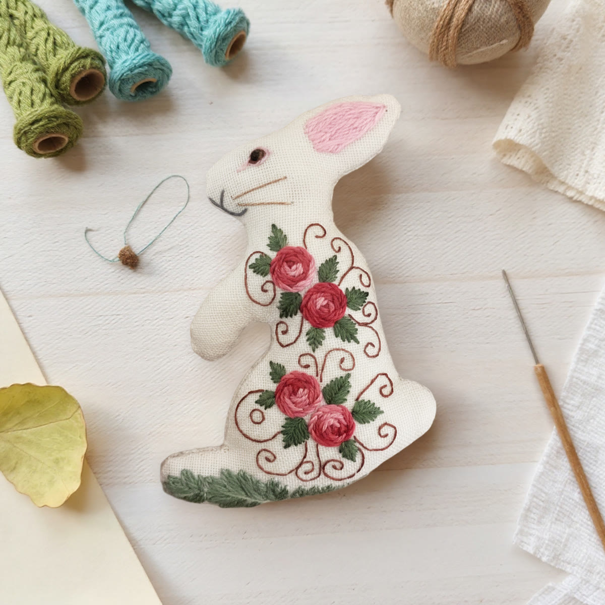 Rubbyoo Rabbit Embroidery Kit - Blooming Rose | Floral Stitch Art  | Perfect Handmade Craft For Mom - image 3