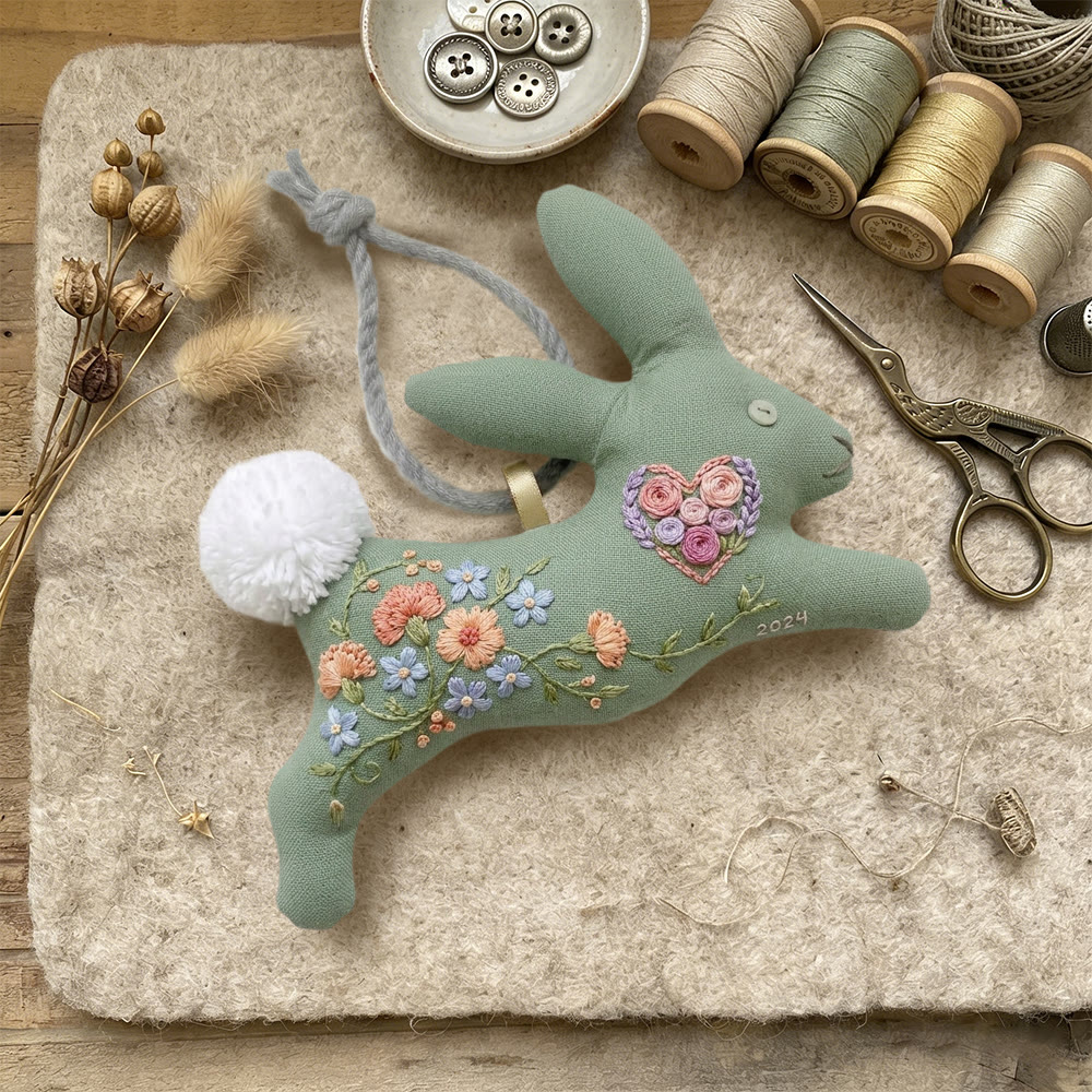 Rubbyoo Rabbit Embroidery Kit - Floral Heart Bunny | Anniversary Gift | Romantic Aesthetic Charm - image 4
