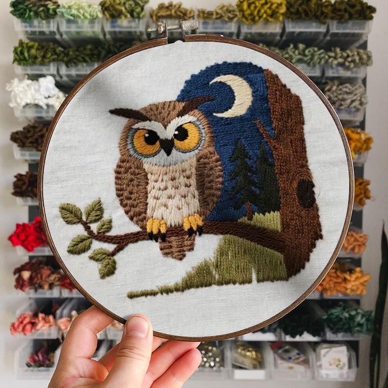 Rubbyoo Embroidery Kit - Moonlit Owl | Twilight Nature Art | Refined Home Showcase - image 9