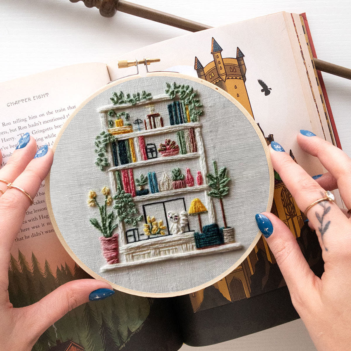 Rubbyoo Embroidery Kit - Bookshelf | Diy Decoration For Book Lover | Handmade Hoop Art  - image 10