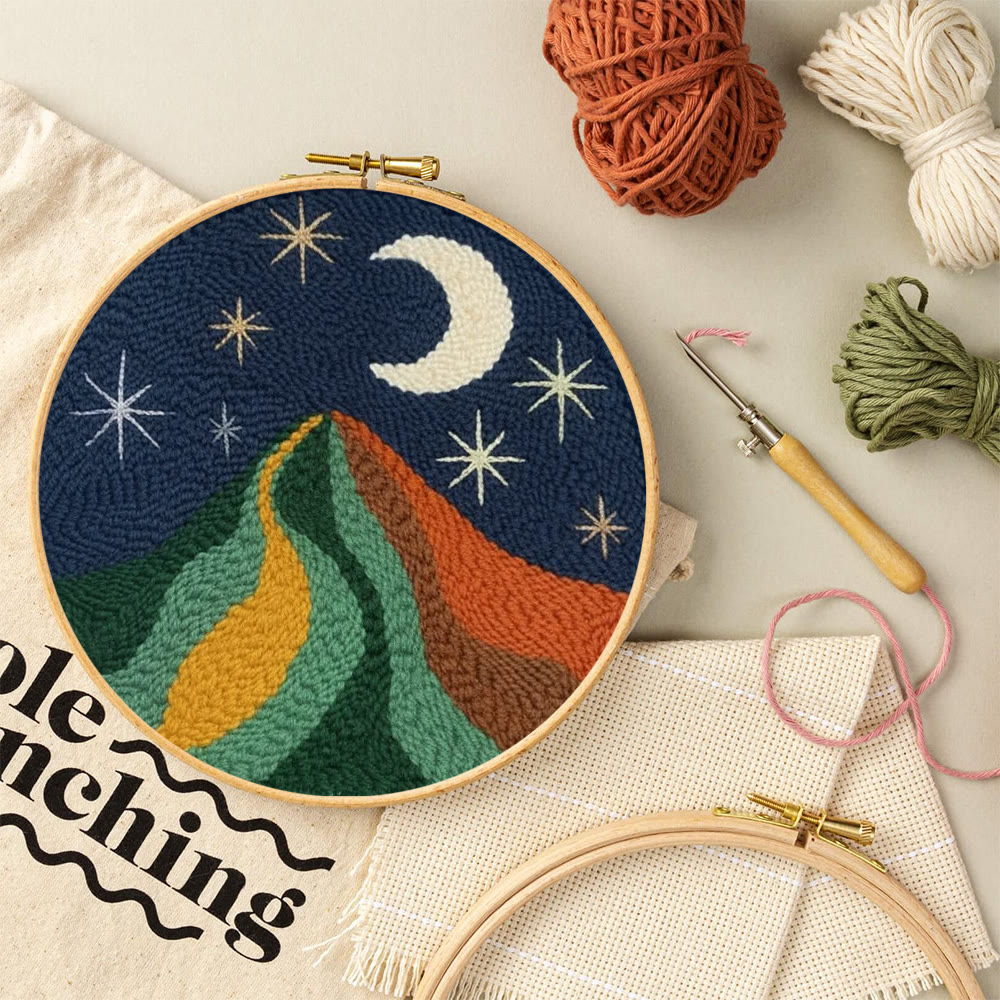 Starry Moonlit Mountainscape Punch Needle Kit – Newbie-friendly Diy Handcraft | Scenic Decorative Hanger - image 9