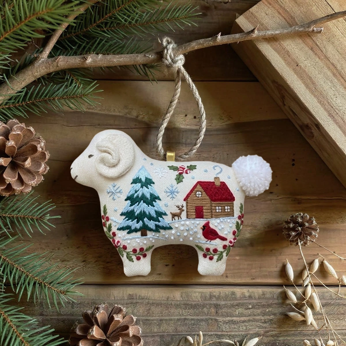 Rubbyoo Lamb-shaped Embroidery Kit - Snowy Forest Animal | Diy Handmade Gift For Mom | Rustic Farmhouse Decor - image 5