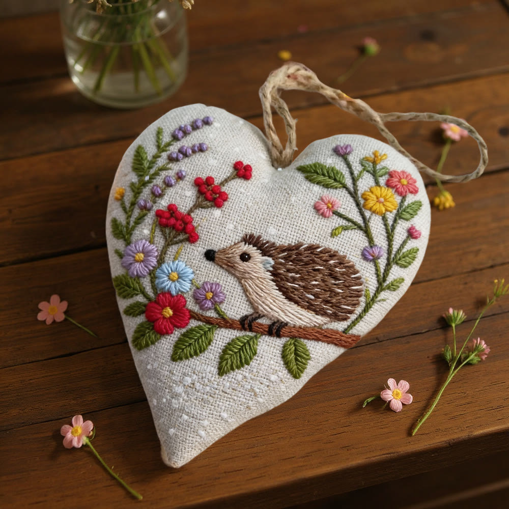 Rubbyoo Heart Embroidery Kit - Hedgehog With Floral Wreath Pattern | Novice-friendly Craft | Charming Decor - image 3