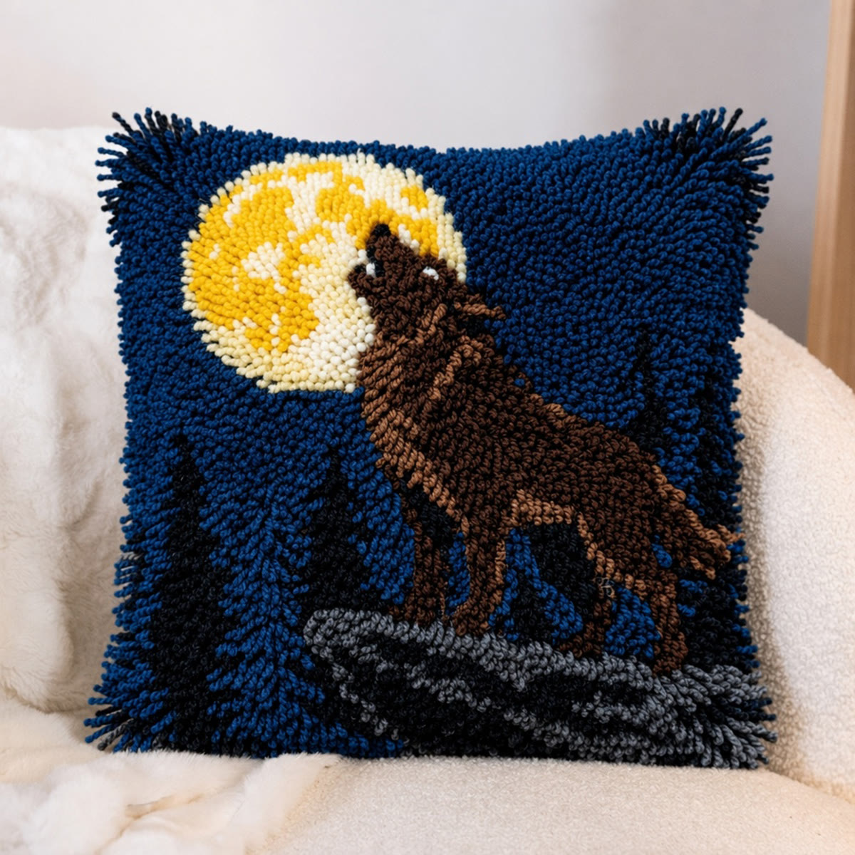 Rubbyoo Latch Hook Pillow Kit - Howling Wolf | Handmade Pillow Cover | Home Sofa Decoration  - image 6