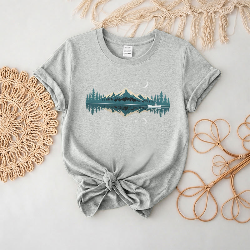Rubbyoo Mountain Nightscape  Graphic Tee  - Perfect For Outdoor Adventure | Special Nature Theme Unisex  T-shirt - Light Gray - 2XL - image 8