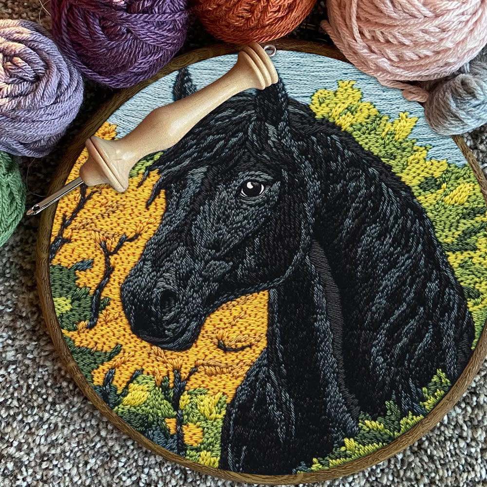 Black Horse Punch Needle Kit - Diy Animal Handmade Crfat | Perfect Home Ornament  - image 7