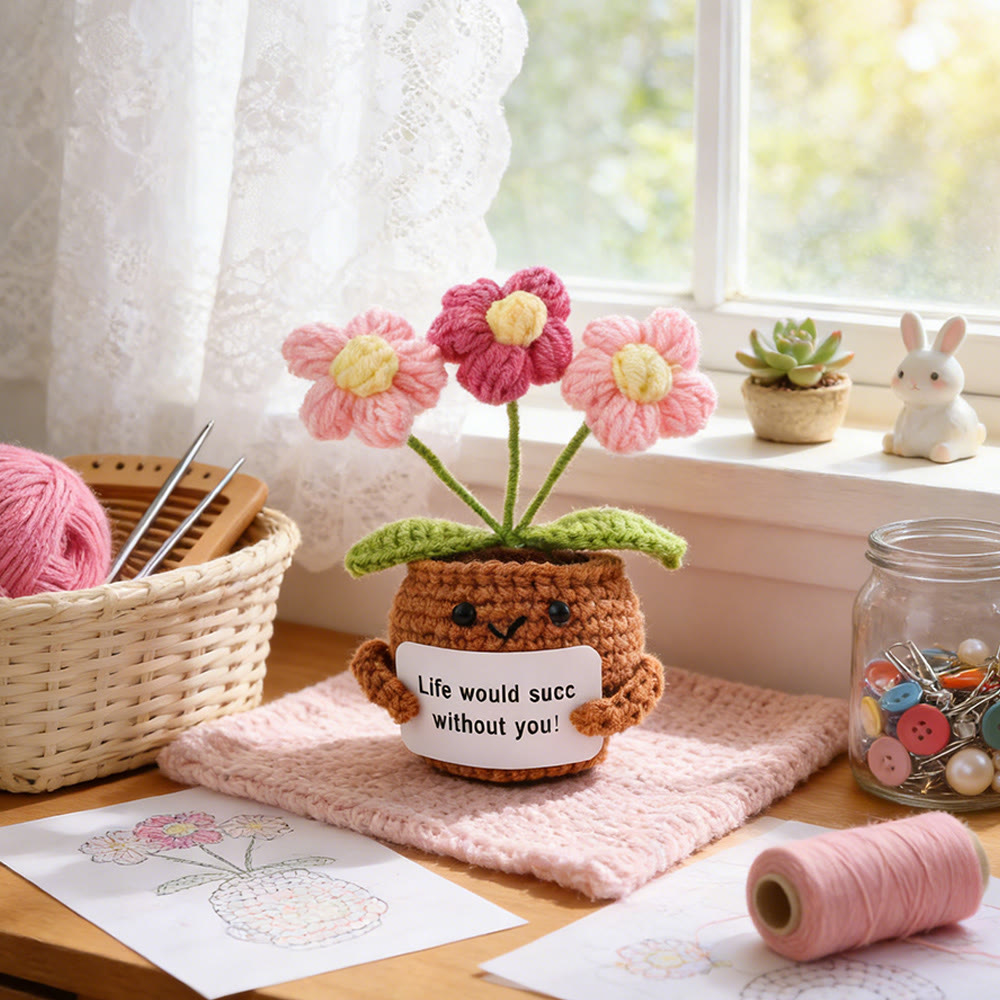 Positive Crochet - Cheerful Flower Design | Positive Desk Decor | Gift For Her - Puff Flower A - image 5