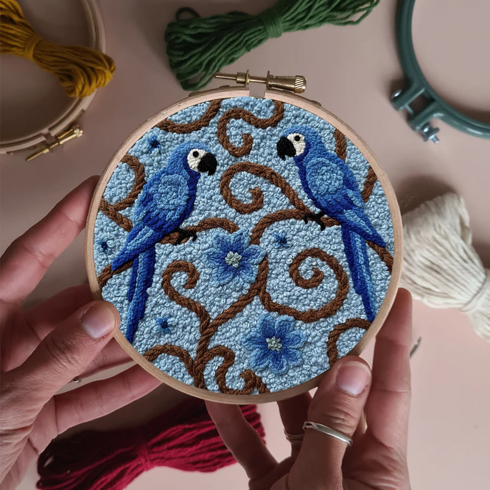 Blue Macaw Vine Floral Punch Needle Kit – Creative Handmade Diy Project | Exquisite Decorative Ornament - image 9