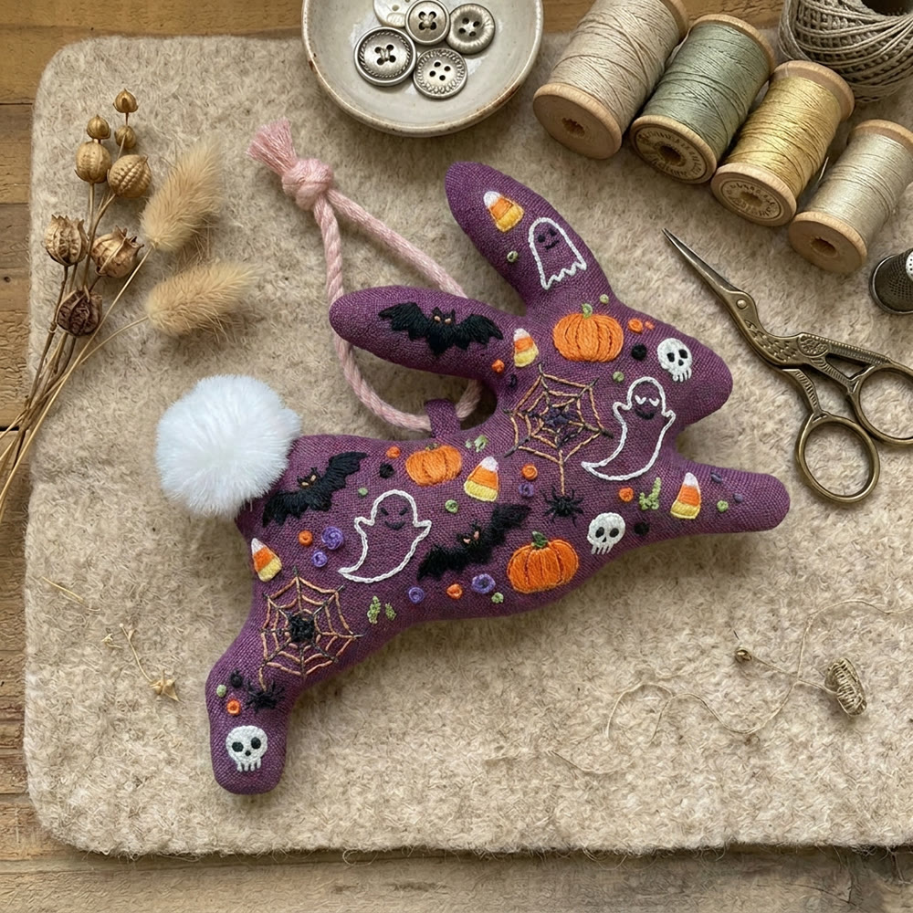 Rubbyoo Rabbit Embroidery Kit - Trick Or Treat | Cartoon Pumpkin & Ghost & Bat Theme | Special Funny Halloween Keepsake - image 4