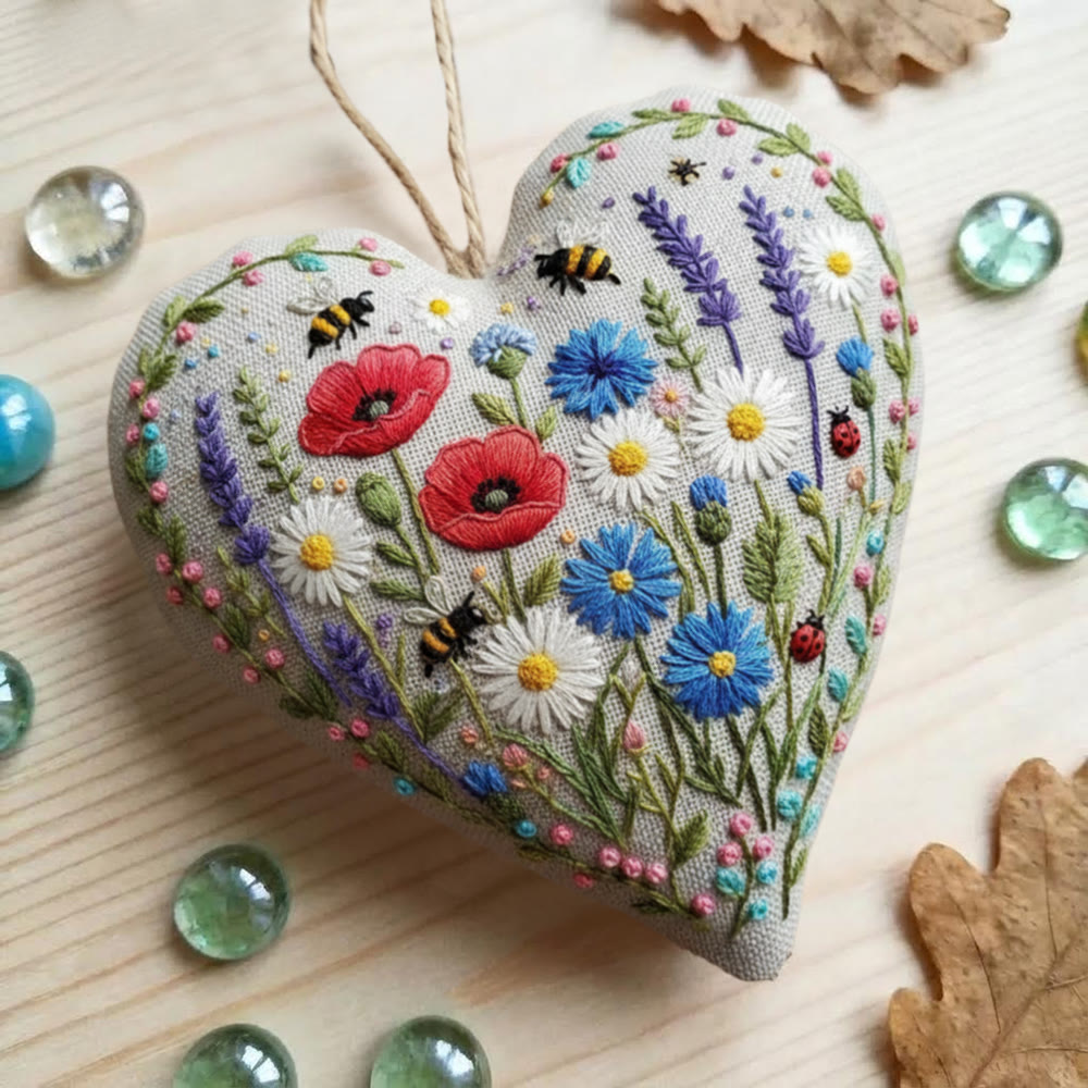 Rubbyoo Heart Embroidery Kit - Poppy And Wildflower Meadow | Fresh Diy | Vibrant Home Touch - image 5