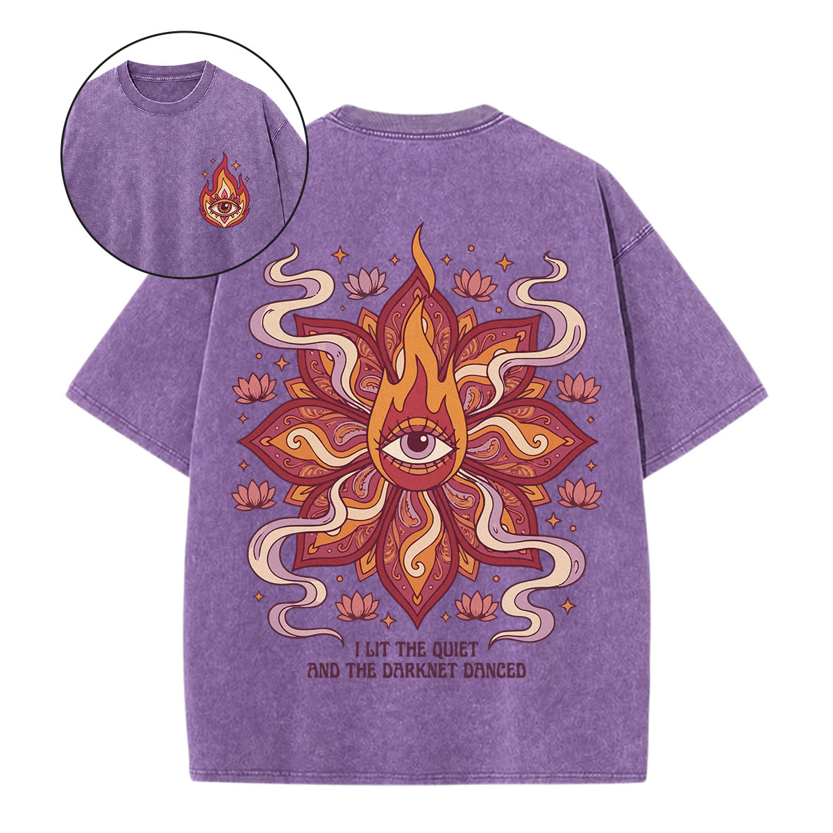 Rubbyoo"i Lit The Quiet And The Darkness Danced" Double Sided Unisex Washed T-shirt - Purple - 5XL - image 11